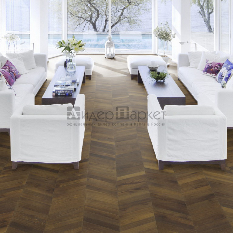 Фриз дуб Шеврон Тёмно-коричневый Черс (Kahrs Oak Dark Brown)
